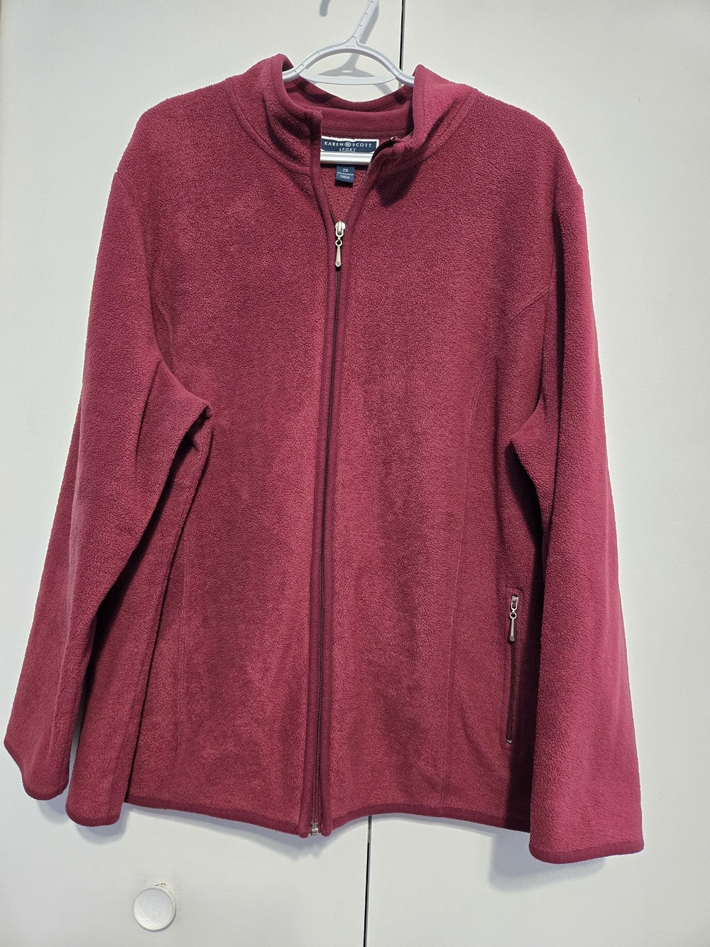 Karen Scott Sport 2X Burgundy Fleece Jacket Full Zip Plus Size Women's